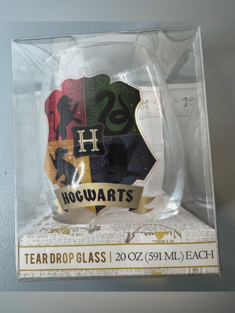 Harry Potter Tear Drop Glass cup 20ox Gryffindor slytherin hufflepuff ravenclaw